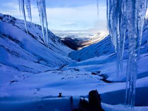 The view from behind the frozen waterfall